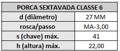 porca classe 6 27 mm