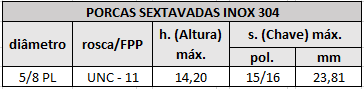 porcas sextavadas 5 8 inox